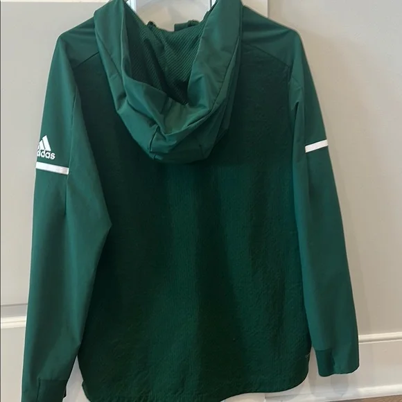 Adidas Jacket Green Zip-Up Athlete w/ Hood Mason Volleyball Mixed Media Sz L - Picture 8 of 9